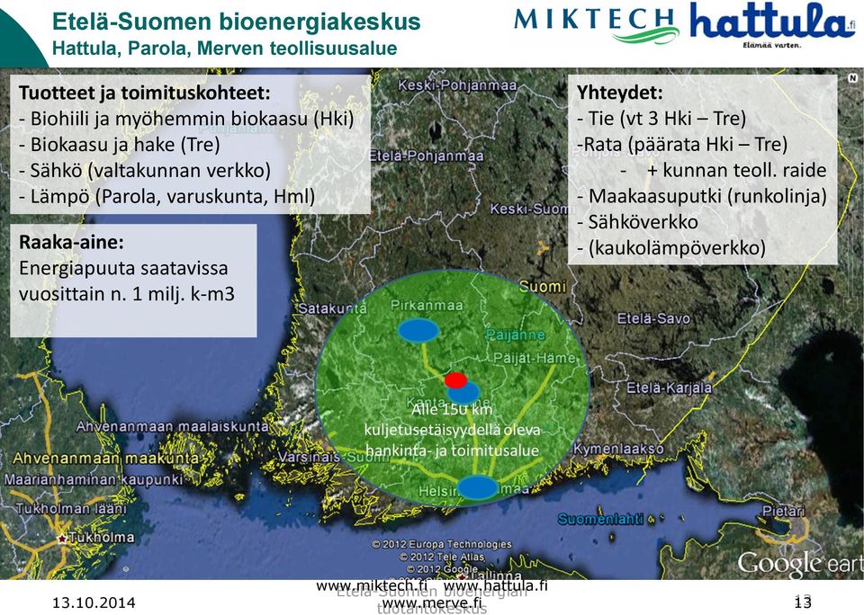 vuosittain n. 1 milj. k-m3 Yhteydet: - Tie (vt 3 Hki Tre) -Rata (päärata Hki Tre) - + kunnan teoll.