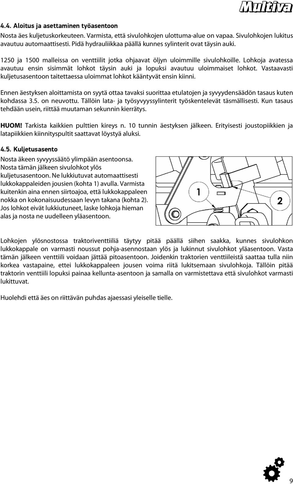 Lohkoja avatessa avautuu ensin sisimmät lohkot täysin auki ja lopuksi avautuu uloimmaiset lohkot. Vastaavasti kuljetusasentoon taitettaessa uloimmat lohkot kääntyvät ensin kiinni.