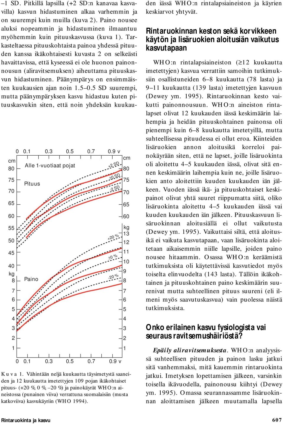 (musta katkoviiva) kasvukäyriin (WHO 99). 0 9 SD. Pitkillä lapsilla (+ SD:n kanavaa kasvavilla) kasvun hidastuminen alkaa varhemmin ja on suurempi kuin muilla (kuva ).