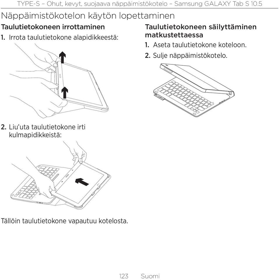 matkustettaessa 1. Aseta taulutietokone koteloon. 2.