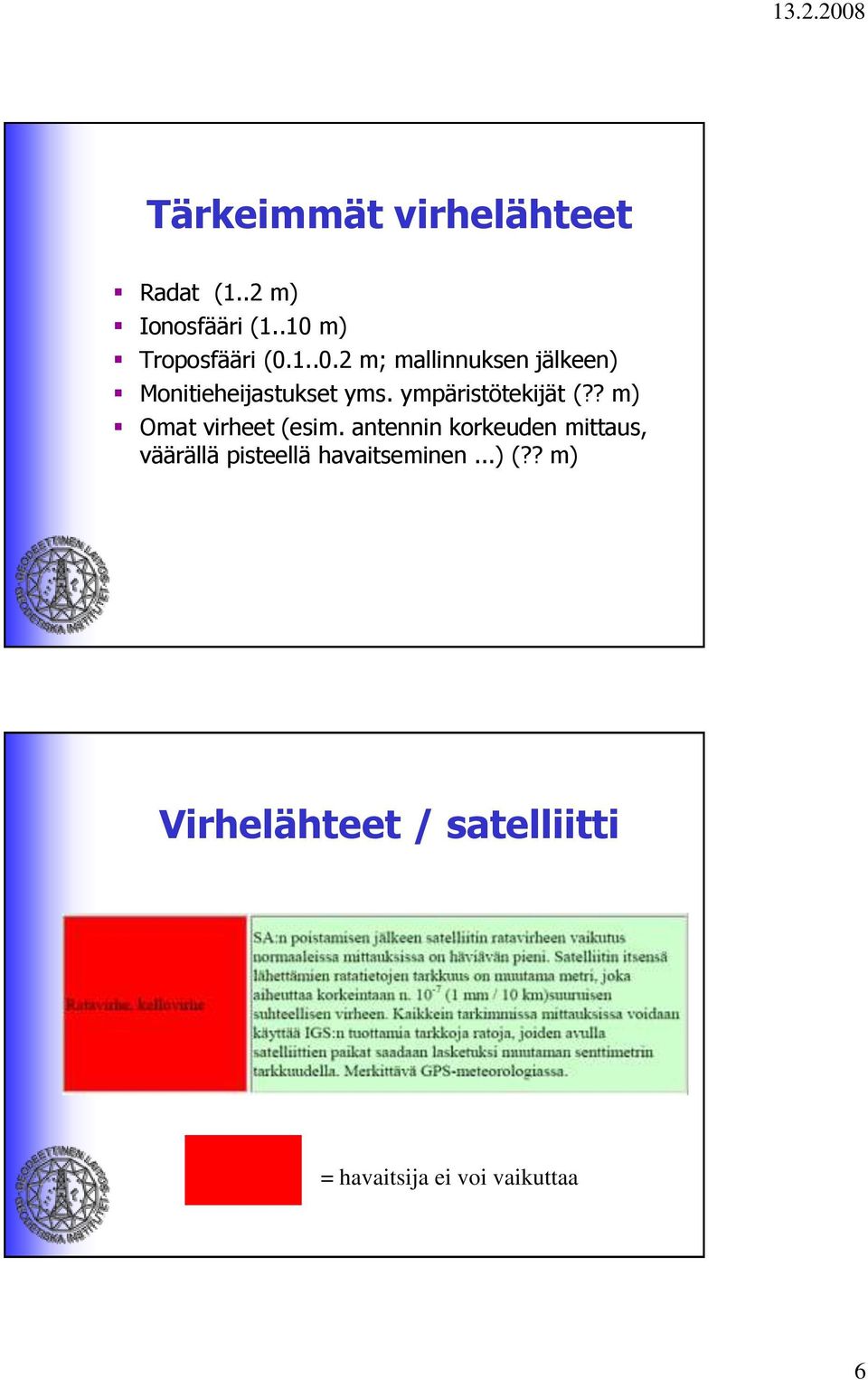 ympäristötekijät (?? m) Omat virheet (esim.