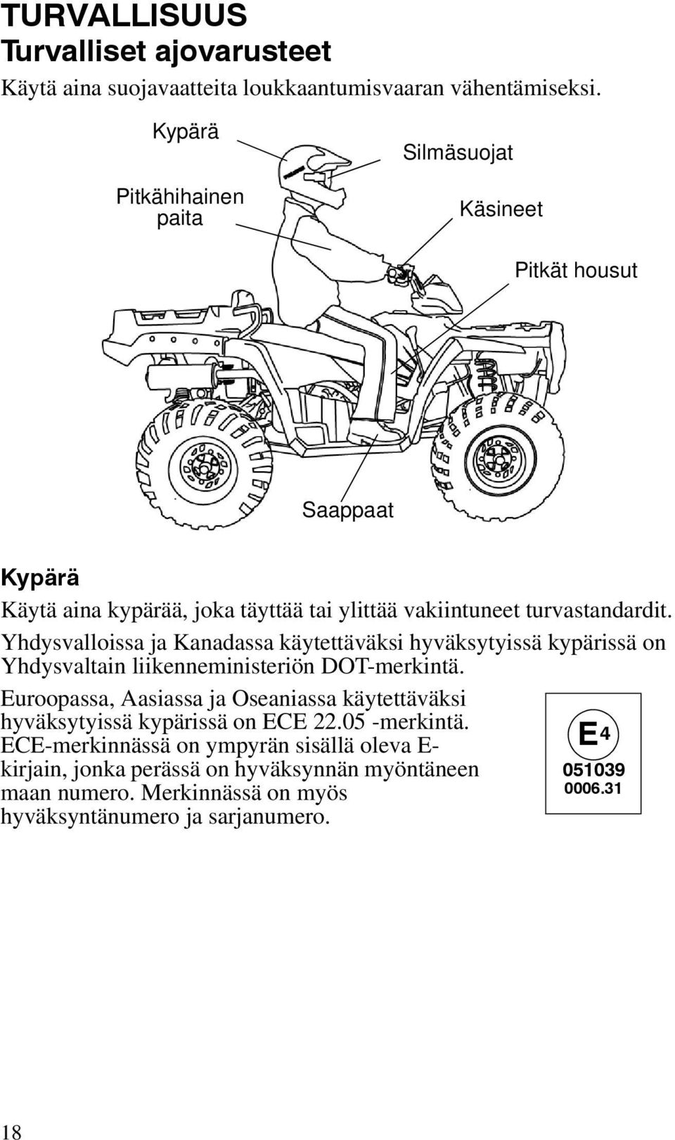 Yhdysvalloissa ja Kanadassa käytettäväksi hyväksytyissä kypärissä on Yhdysvaltain liikenneministeriön DOT-merkintä.