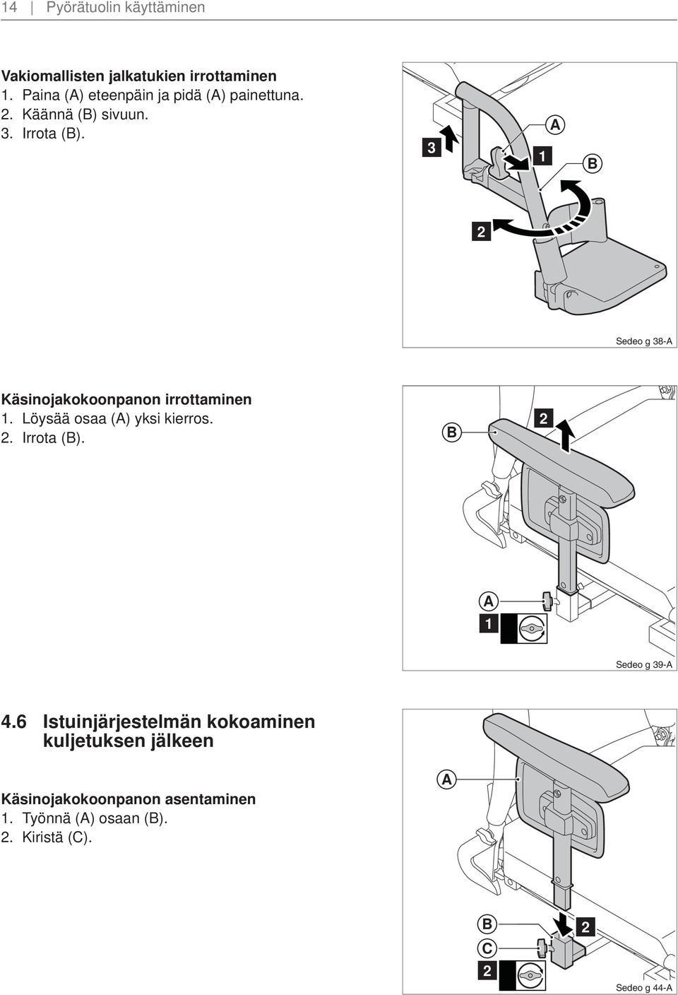 Sedeo g 8- Käsinojakokoonpanon irrottaminen. Löysää osaa () yksi kierros.. Irrota ().