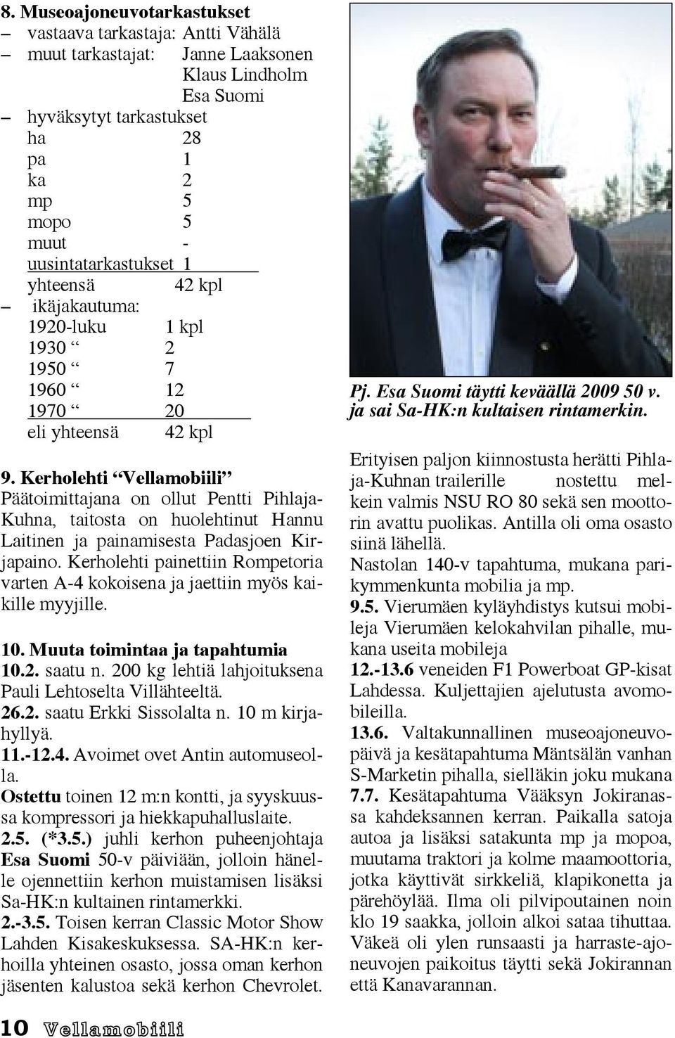 Kerholehti Vellamobiili Päätoimittajana on ollut Pentti Pihlaja- Kuhna, taitosta on huolehtinut Hannu Laitinen ja painamisesta Padasjoen Kirjapaino.