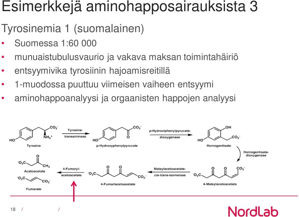 toimintahäiriö entsyymivika tyrosiinin hajoamisreitillä 1-muodossa