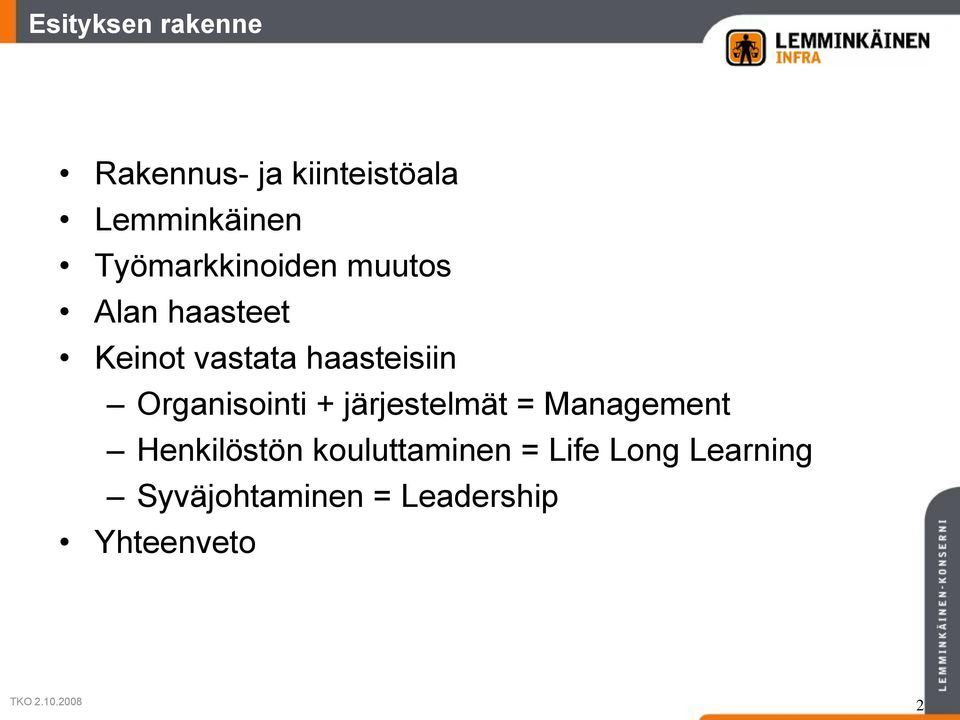 haasteisiin Organisointi + järjestelmät = Management