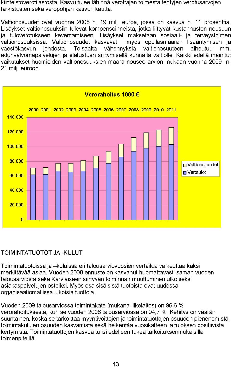 Lisäykset maksetaan sosiaali- ja terveystoimen valtionosuuksissa. Valtionosuudet kasvavat myös oppilasmäärän lisääntymisen ja väestökasvun johdosta. Toisaalta vähennyksiä valtionosuuteen aiheutuu mm.