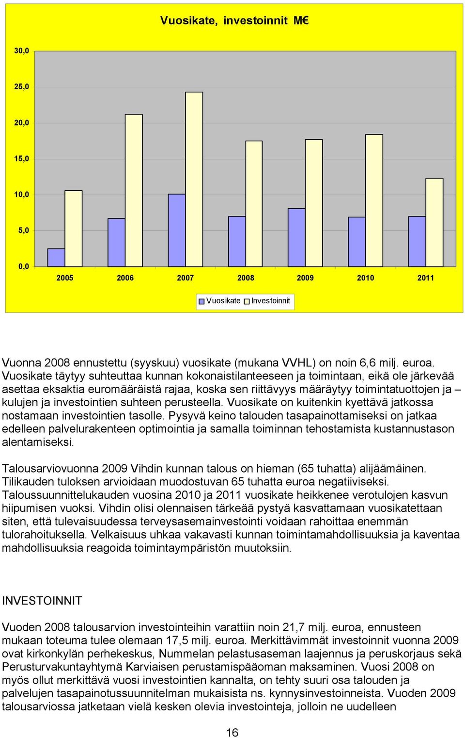 investointien suhteen perusteella. Vuosikate on kuitenkin kyettävä jatkossa nostamaan investointien tasolle.