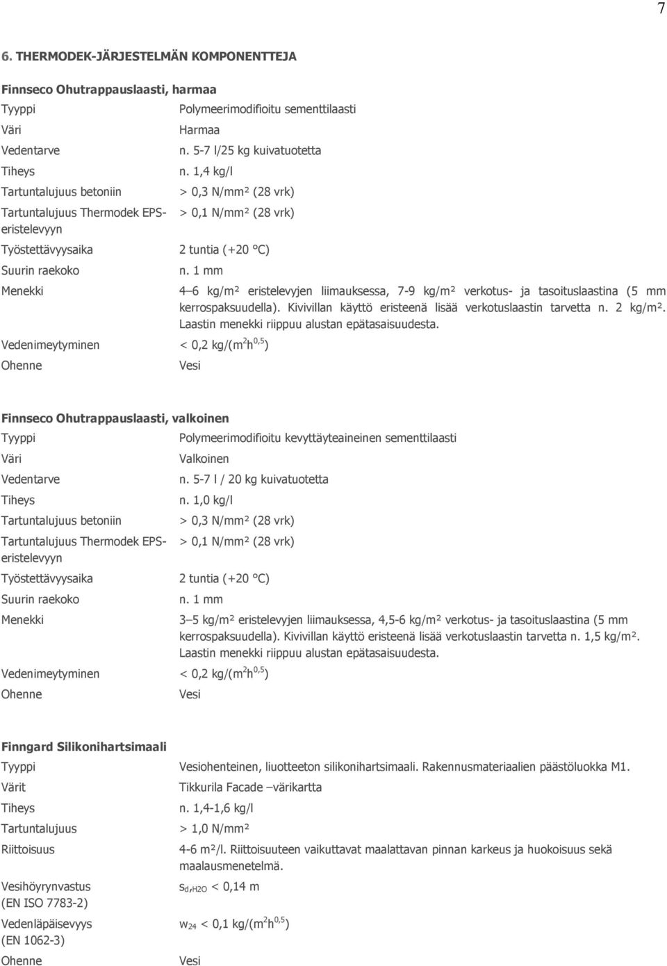 1 mm Vedenimeytyminen < 0,2 kg/(m 2 h 0,5 ) 4 6 kg/m² eristelevyjen liimauksessa, 7-9 kg/m² verkotus- ja tasoituslaastina (5 mm kerrospaksuudella).