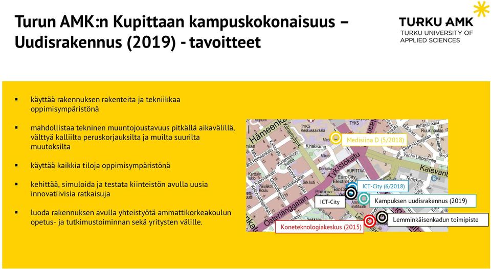 oppimisympäristönä kehittää, simuloida ja testata kiinteistön avulla uusia innovatiivisia ratkaisuja luoda rakennuksen avulla yhteistyötä ammattikorkeakoulun