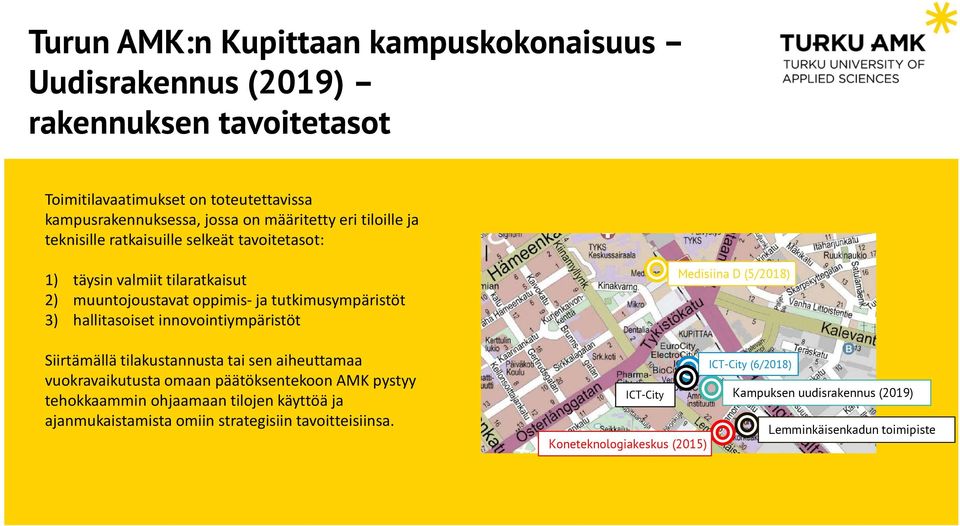 innovointiympäristöt Siirtämällä tilakustannusta tai sen aiheuttamaa vuokravaikutusta omaan päätöksentekoon AMK pystyy tehokkaammin ohjaamaan tilojen käyttöä ja