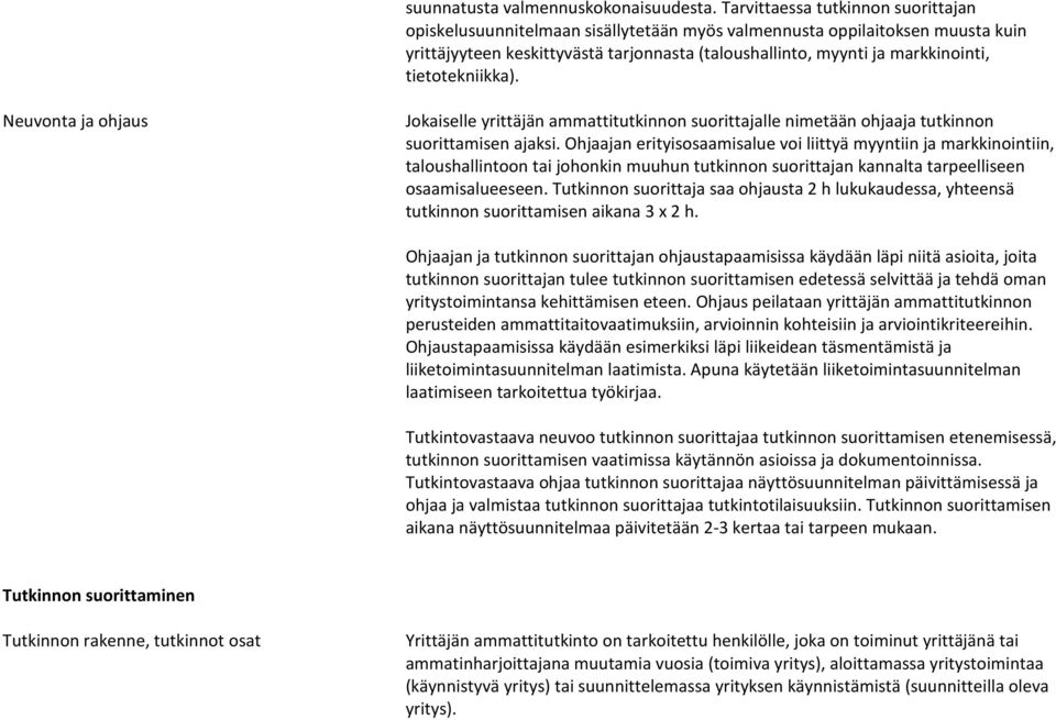tietotekniikka). Neuvonta ja ohjaus Jokaiselle yrittäjän ammattitutkinnon suorittajalle nimetään ohjaaja tutkinnon suorittamisen ajaksi.