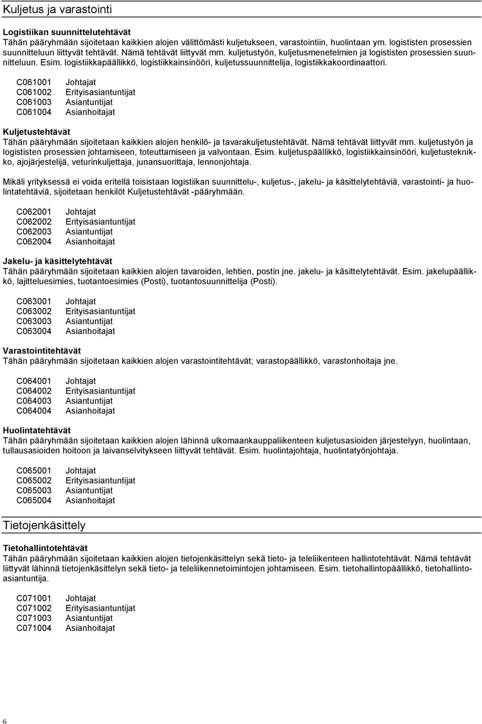 logistiikkapäällikkö, logistiikkainsinööri, kuljetussuunnittelija, logistiikkakoordinaattori.