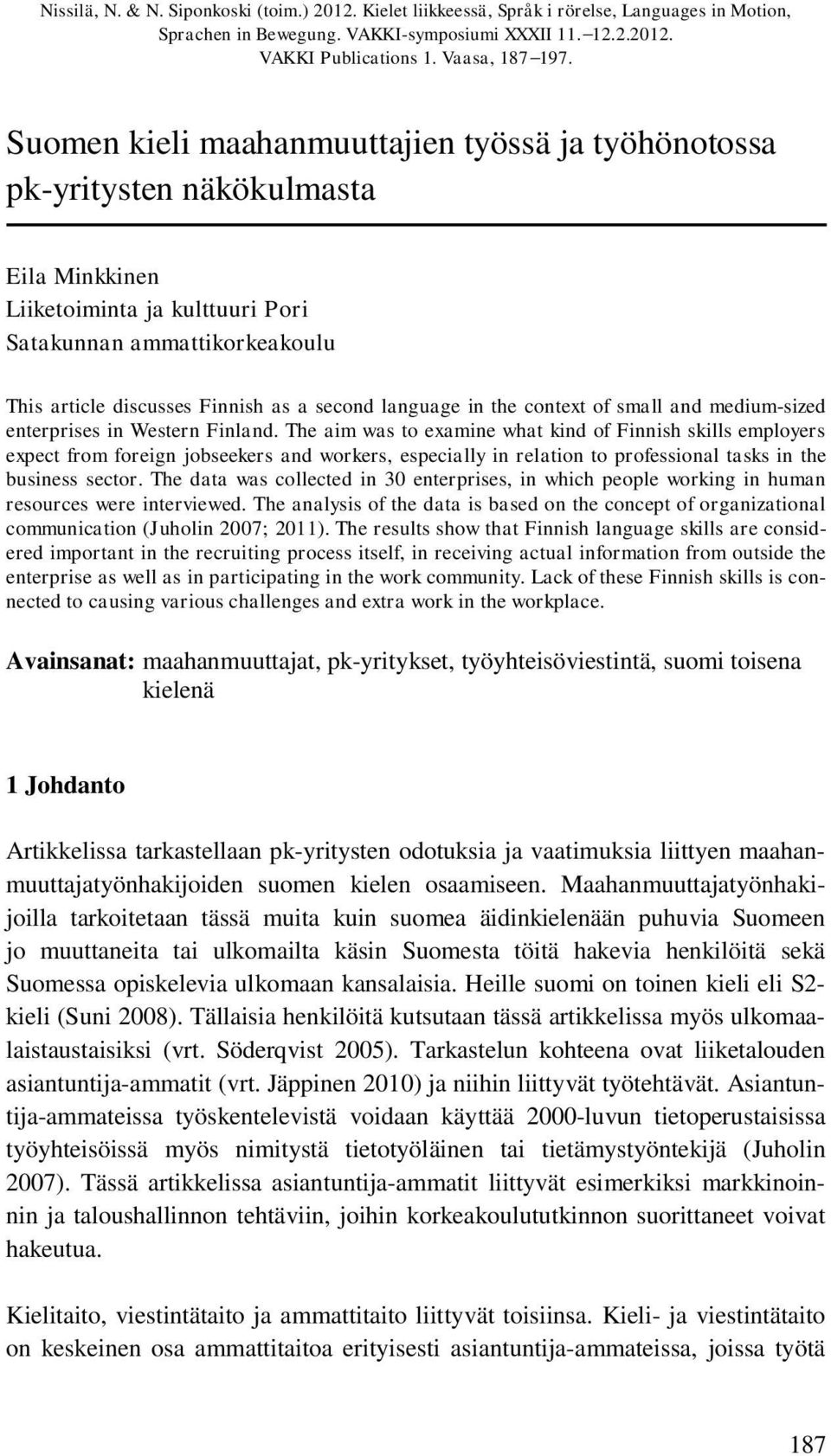 language in the context of small and medium-sized enterprises in Western Finland.