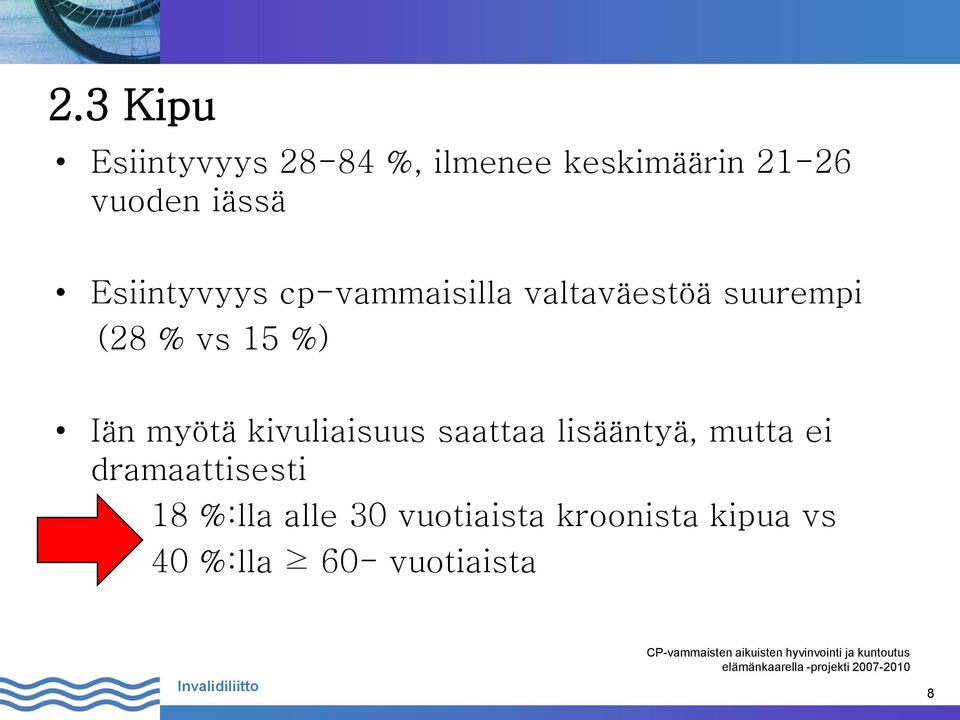 %) Iän myötä kivuliaisuus saattaa lisääntyä, mutta ei