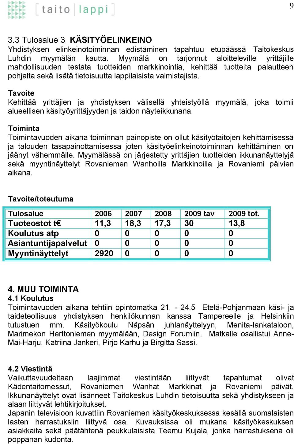 Tavoite Kehittää yrittäjien ja yhdistyksen välisellä yhteistyöllä myymälä, joka toimii alueellisen käsityöyrittäjyyden ja taidon näyteikkunana.