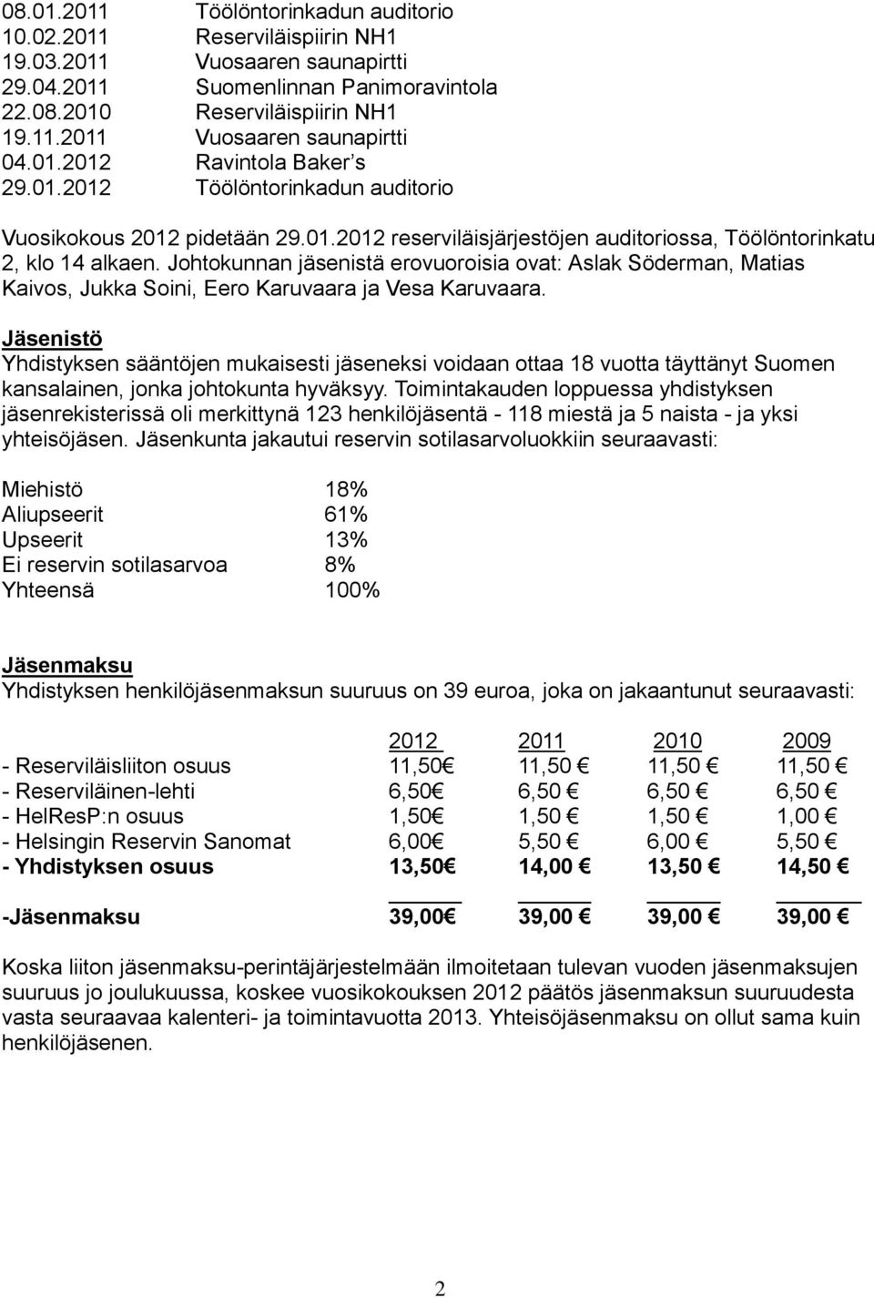 Johtokunnan jäsenistä erovuoroisia ovat: Aslak Söderman, Matias Kaivos, Jukka Soini, Eero Karuvaara ja Vesa Karuvaara.