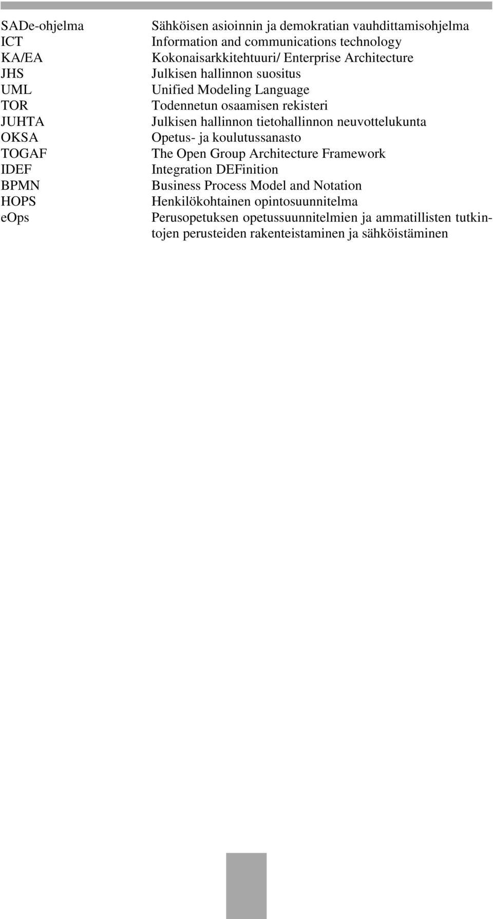 rekisteri Julkisen hallinnon tietohallinnon neuvottelukunta Opetus- ja koulutussanasto The Open Group Architecture Framework Integration DEFinition