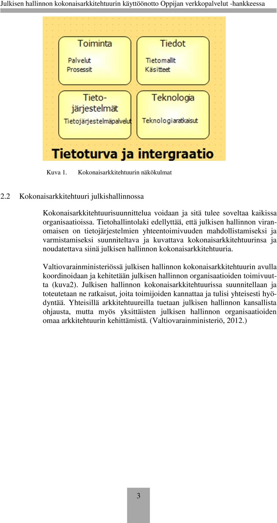 noudatettava siinä julkisen hallinnon kokonaisarkkitehtuuria.