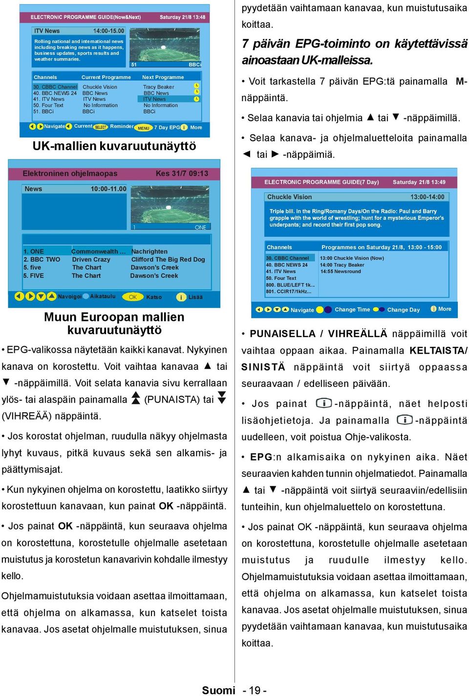 BBCi BBCi BBCi Navigate Current Reminder MENU 7 Day EPG More UK-mallien kuvaruutunäyttö Elektroninen ohjelmaopas Kes 31/7 09:13 News 10:00-11.