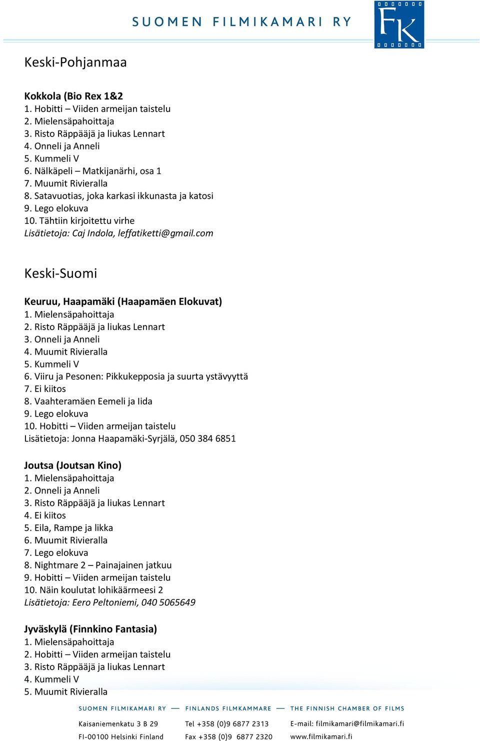 Viiru ja Pesonen: Pikkukepposia ja suurta ystävyyttä 7. Ei kiitos 8. Vaahteramäen Eemeli ja Iida 9. Lego elokuva 10.