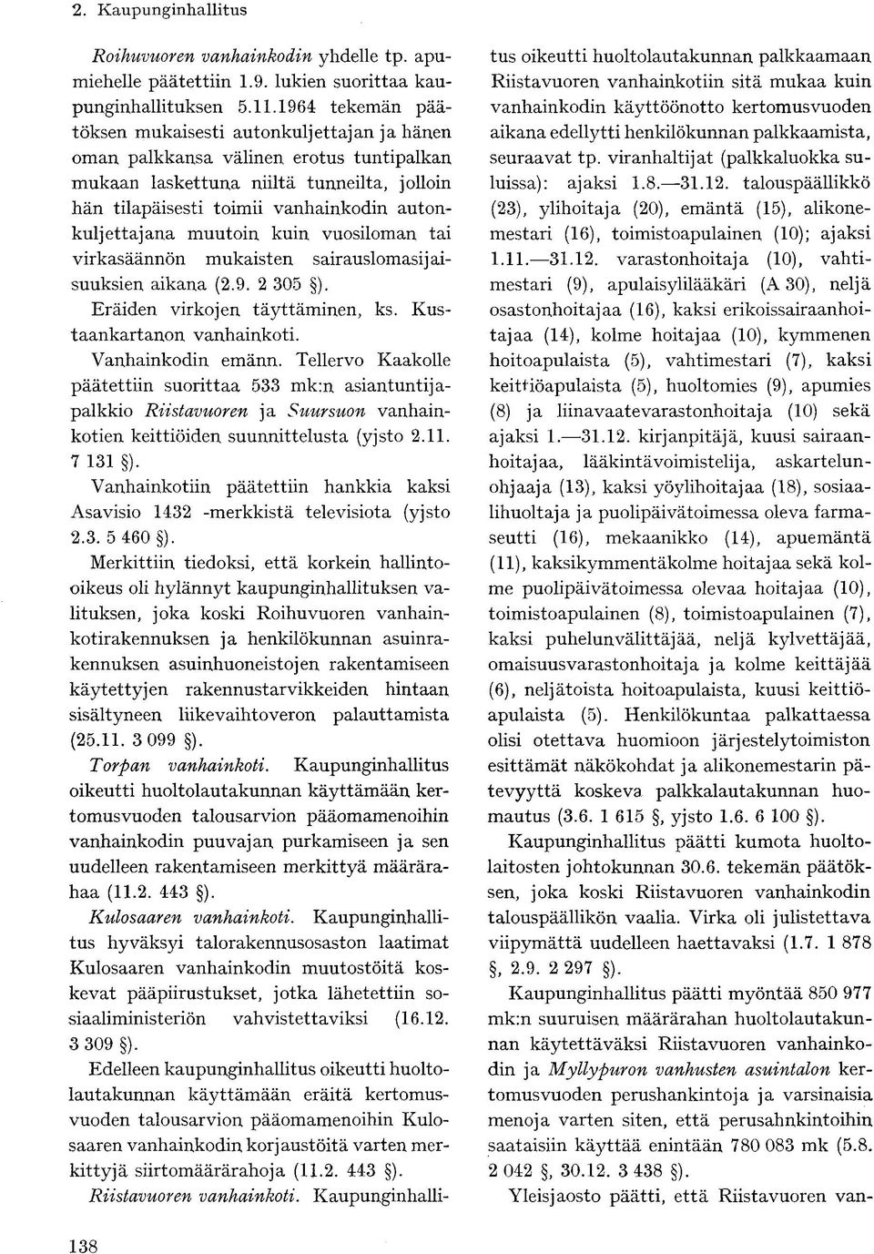 autonkuljettajana muutoin kuin vuosiloman tai virkasäännön mukaisten sairauslomasijaisuuksien aikana (2.9. 2 305 ). Eräiden virkojen täyttäminen, ks. Kustaankartanon vanhainkoti. Vanhainkodin emänn.