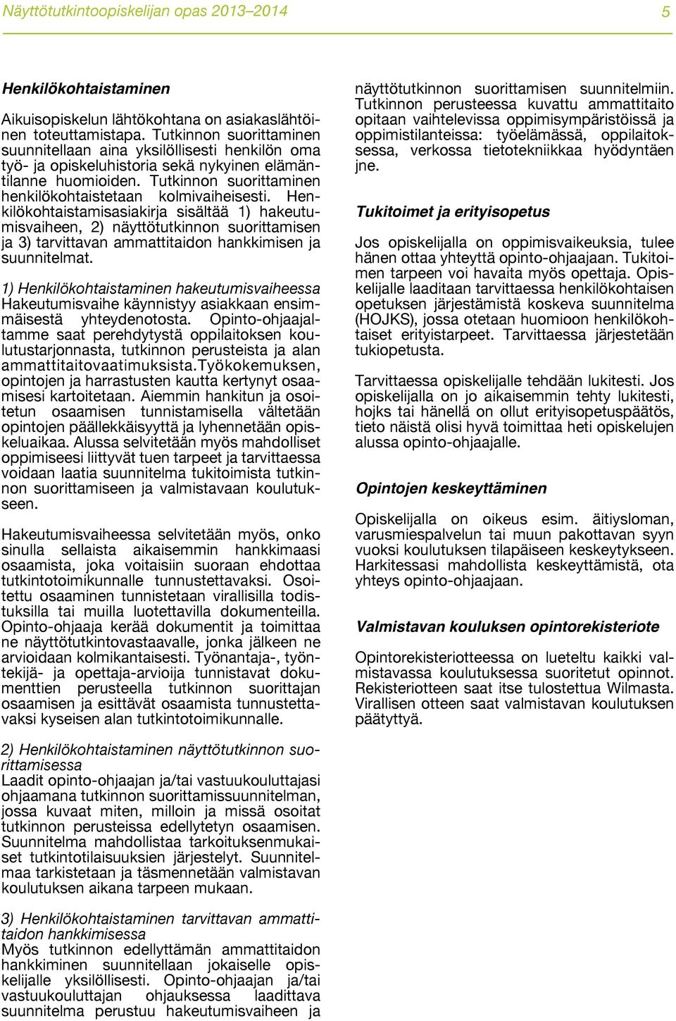 Henkilökohtaistamisasiakirja sisältää 1) hakeutumisvaiheen, 2) näyttötutkinnon suorittamisen ja 3) tarvittavan ammattitaidon hankkimisen ja suunnitelmat.