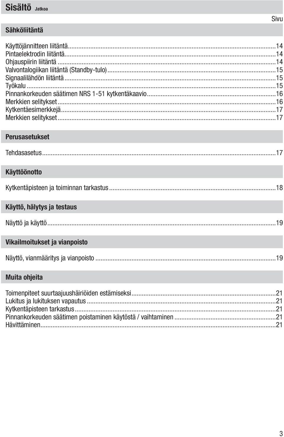 ..17 Käyttöönotto Kytkentäpisteen ja toiminnan tarkastus...18 Käyttö, hälytys ja testaus Näyttö ja käyttö...19 Vikailmoitukset ja vianpoisto Näyttö, vianmääritys ja vianpoisto.