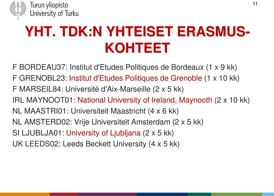 d'etudes Politiques de Grenoble (1 x 10 kk) F MARSEIL84: Université d'aix-marseille (2 x 5 kk) IRL MAYNOOT01: National