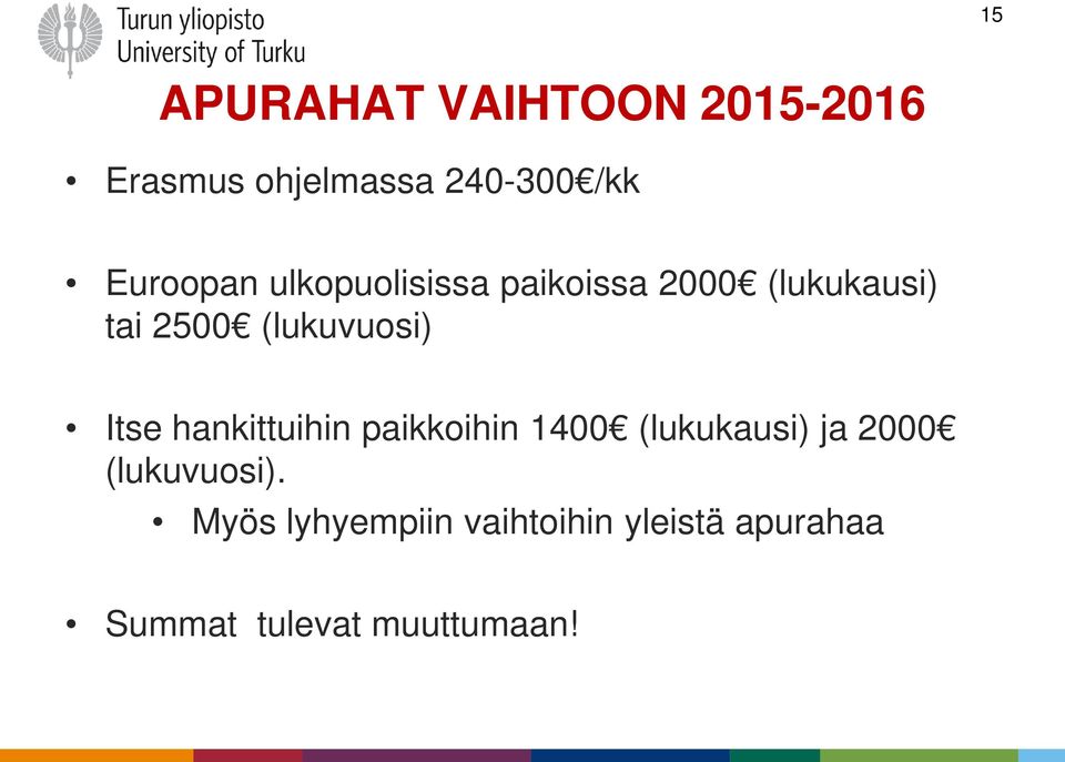 (lukuvuosi) Itse hankittuihin paikkoihin 1400 (lukukausi) ja 2000