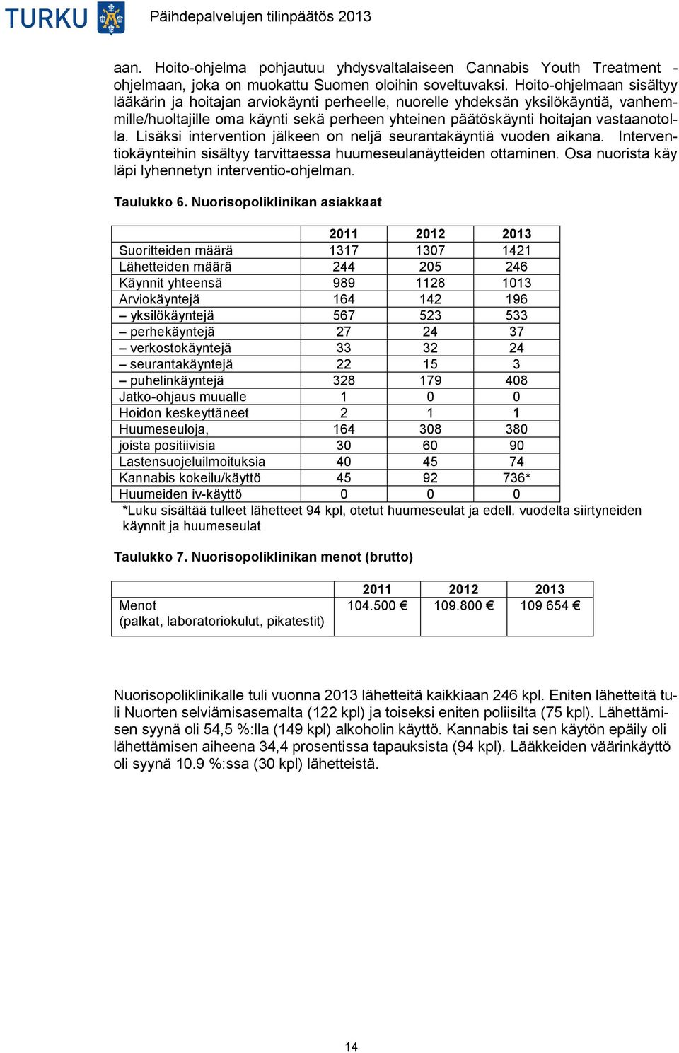 Lisäksi intervention jälkeen on neljä seurantakäyntiä vuoden aikana. Interventiokäynteihin sisältyy tarvittaessa huumeseulanäytteiden ottaminen. Osa nuorista käy läpi lyhennetyn interventio-ohjelman.