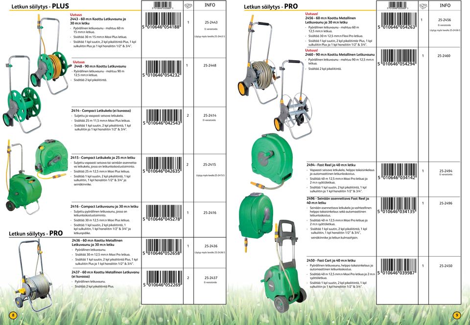 - Sisältää 2 kpl pikaliitintä. 1 25-2443 Löytyy myös lavalla 25-2443-5 1 25-2448 2456-60 m:n Koottu Metallinen Letkuvaunu ja 30 m:n letku - Pyörällinen letkuvaunu - mahtuu 60 m 12,5 mm:n letkua.