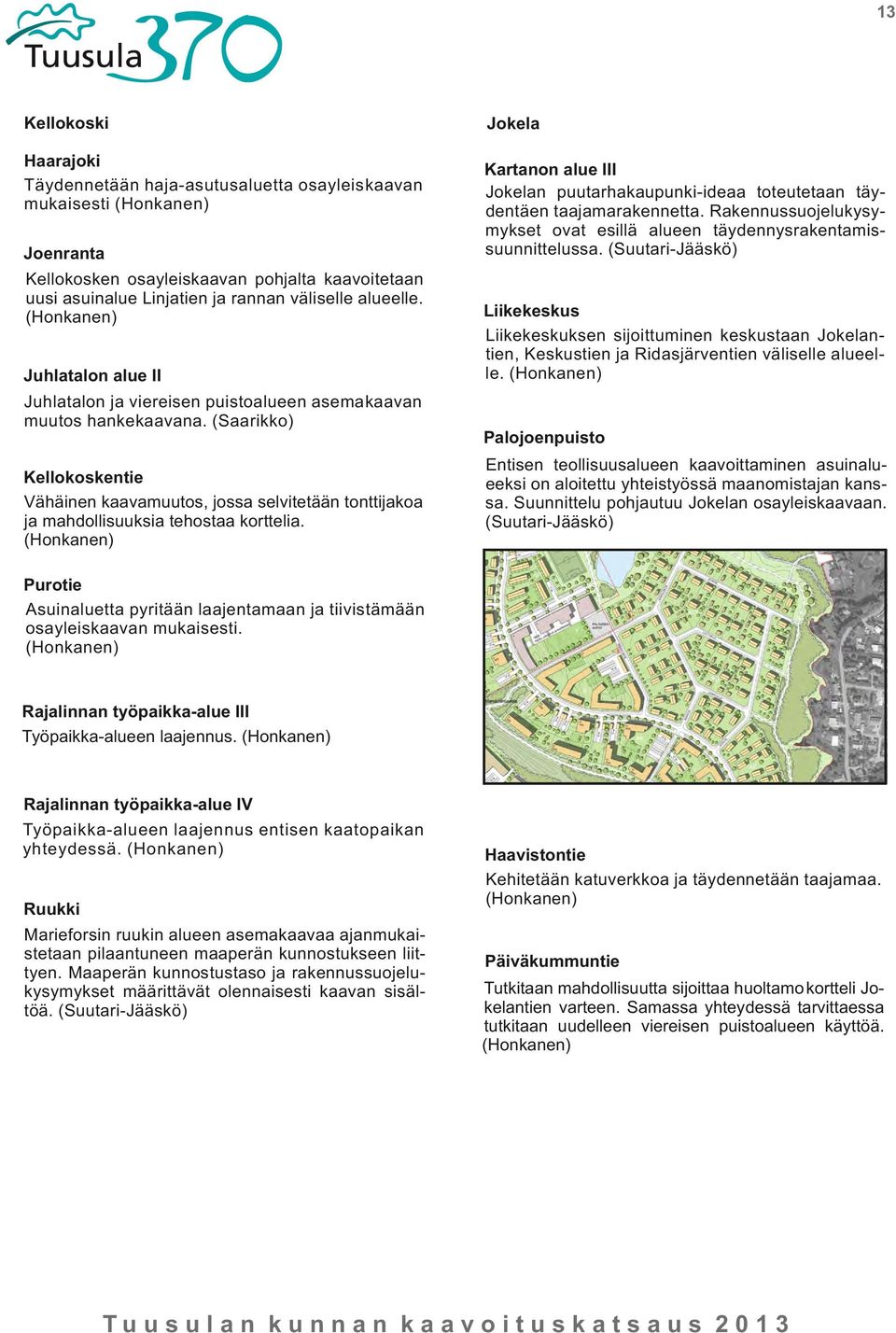 (Suutari-Jääskö) Liikekeskus Liikekeskuksen sijoittuminen keskustaan Jokelantien, Keskustien ja Ridasjärventien väliselle alueelle.