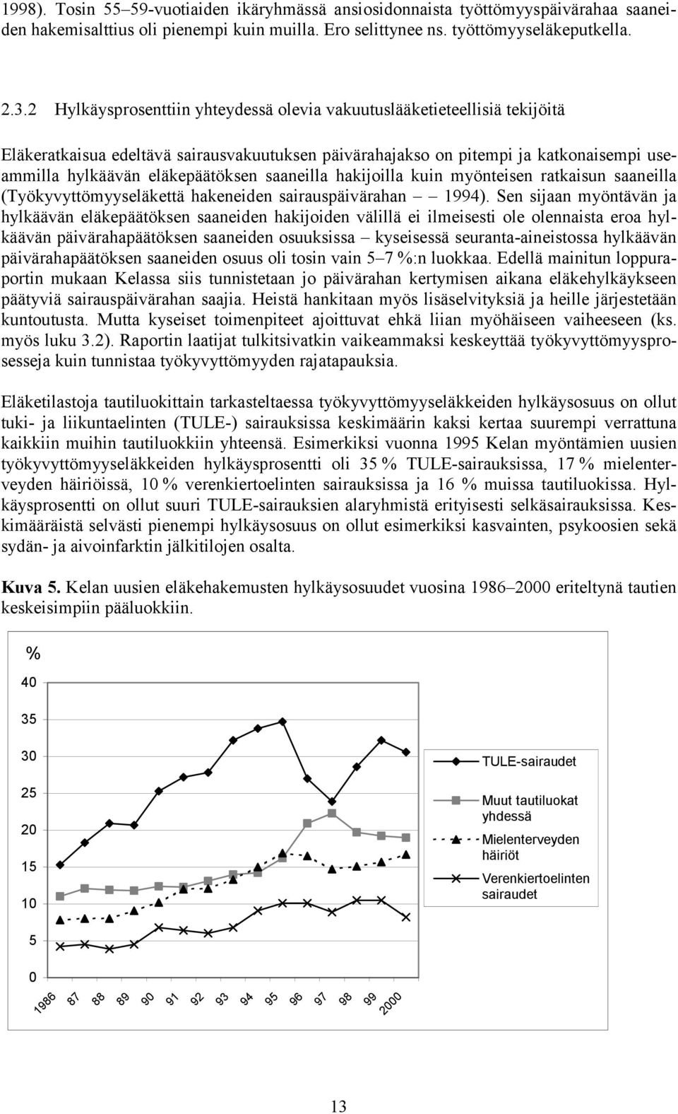 saaneilla hakijoilla kuin myönteisen ratkaisun saaneilla (Työkyvyttömyyseläkettä hakeneiden sairauspäivärahan 1994).