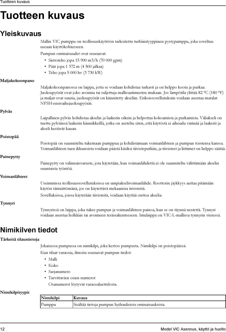 Tynnyri Maljakokoonpanossa on laippa, jotta se voidaan kohdistaa tarkasti ja on helppo koota ja purkaa. Juoksupyörät ovat joko avoimia tai suljettuja mallivaatimusten mukaan.