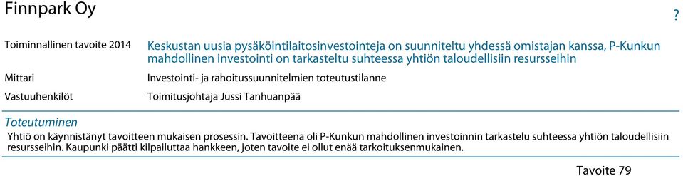 suhteessa yhtiön taloudellisiin resursseihin Investointi- ja rahoitussuunnitelmien toteutustilanne Toimitusjohtaja Jussi Tanhuanpää