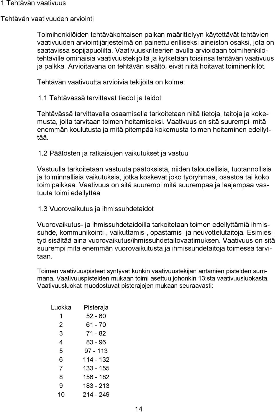 Arvioitavana on tehtävän sisältö, eivät niitä hoitavat toimihenkilöt. Tehtävän vaativuutta arvioivia tekijöitä on kolme: 1.