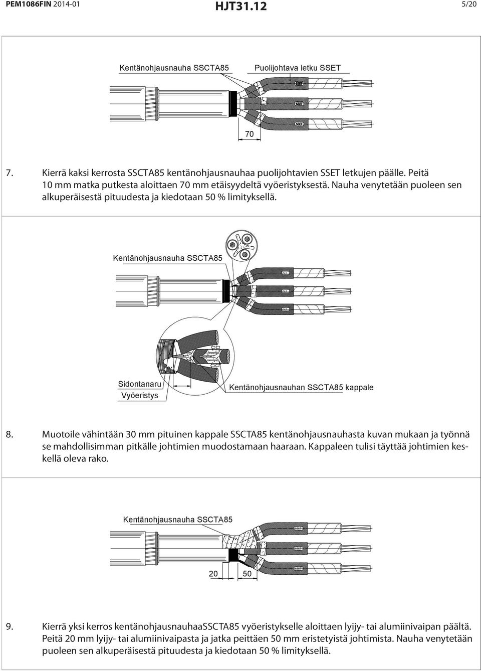 Kentänohjausnauha SSCTA85 Sidontanaru Vyöeristys Kentänohjausnauhan SSCTA85 kappale 8.