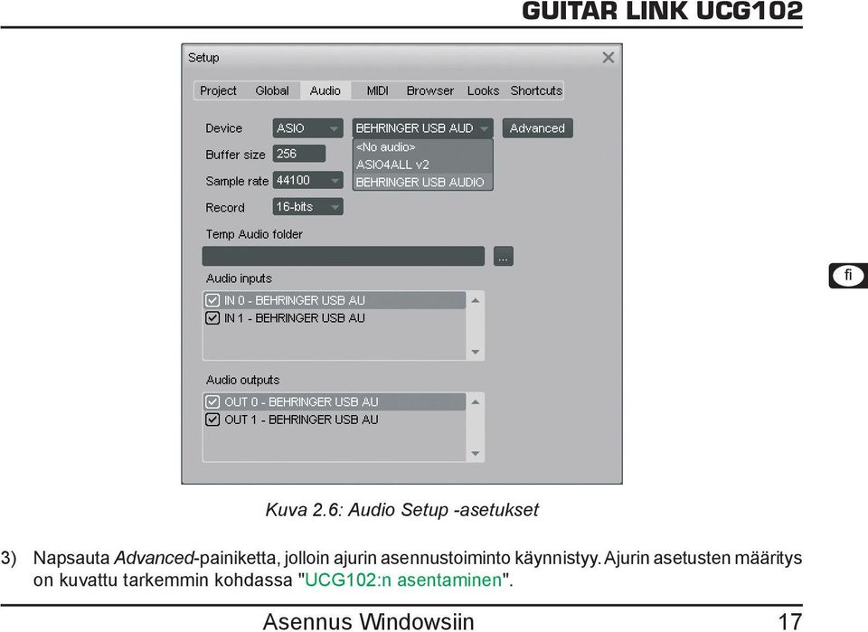 Advanced-painiketta, jolloin ajurin asennustoiminto