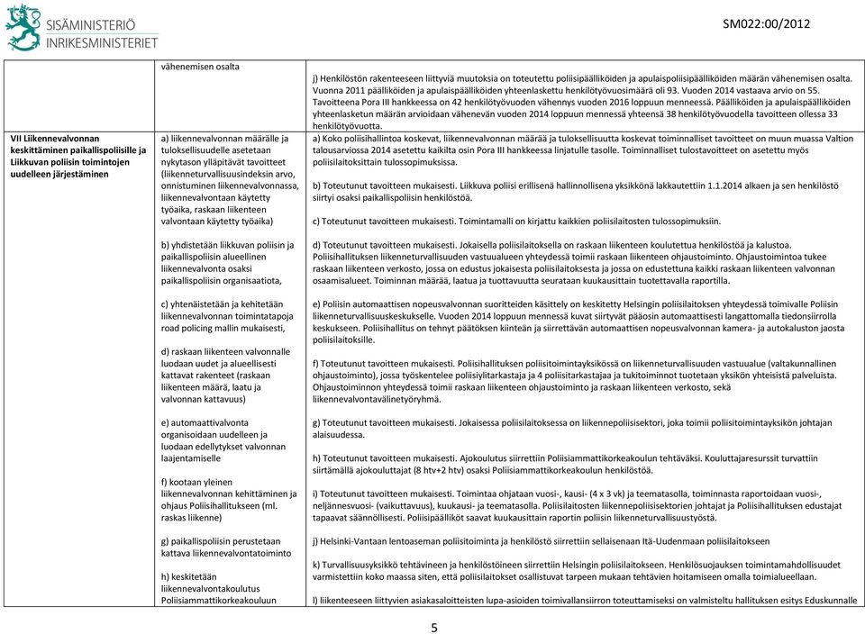 yhdistetään liikkuvan poliisin ja paikallispoliisin alueellinen liikennevalvonta osaksi paikallispoliisin organisaatiota, c) yhtenäistetään ja kehitetään liikennevalvonnan toimintatapoja road