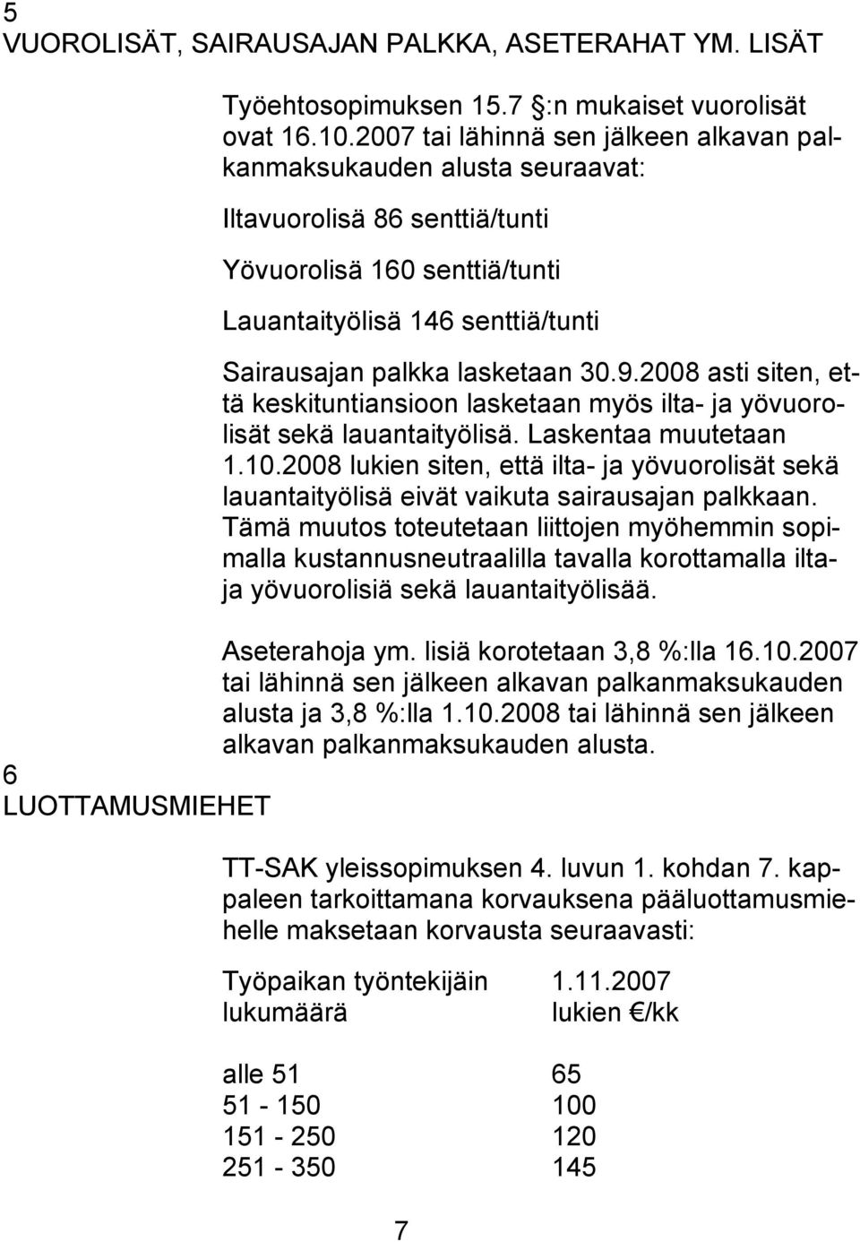 9.2008 asti siten, että keskituntiansioon lasketaan myös ilta- ja yövuorolisät sekä lauantaityölisä. Laskentaa muutetaan 1.10.