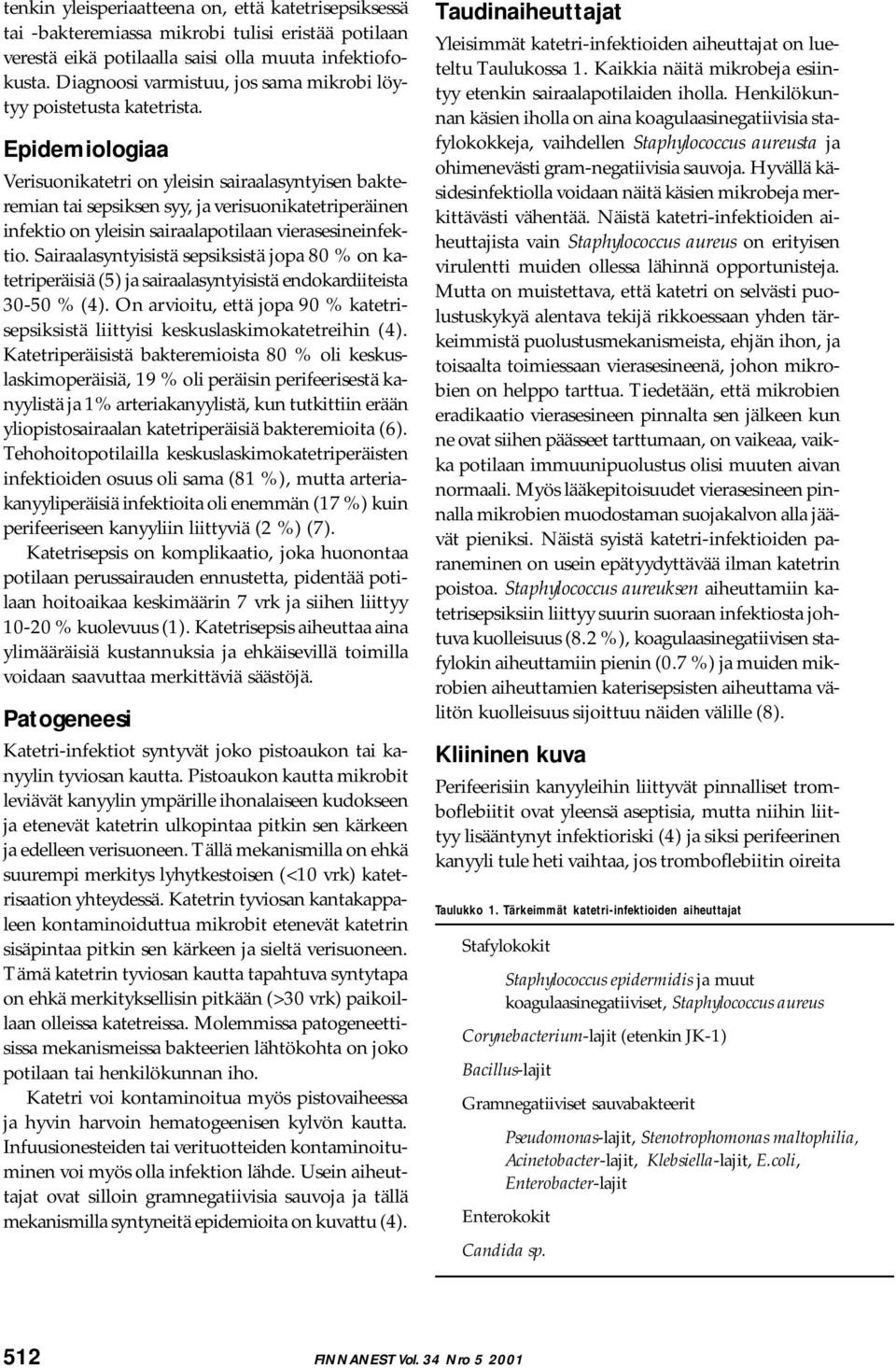 Epidemiologiaa Verisuonikatetri on yleisin sairaalasyntyisen bakteremian tai sepsiksen syy, ja verisuonikatetriperäinen infektio on yleisin sairaalapotilaan vierasesineinfektio.