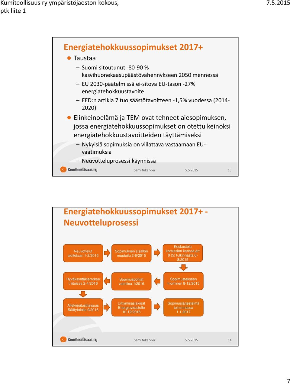 Nykyisiä sopimuksia on viilattava vastaamaan EUvaatimuksia Neuvotteluprosessi käynnissä Sami Nikander 5.