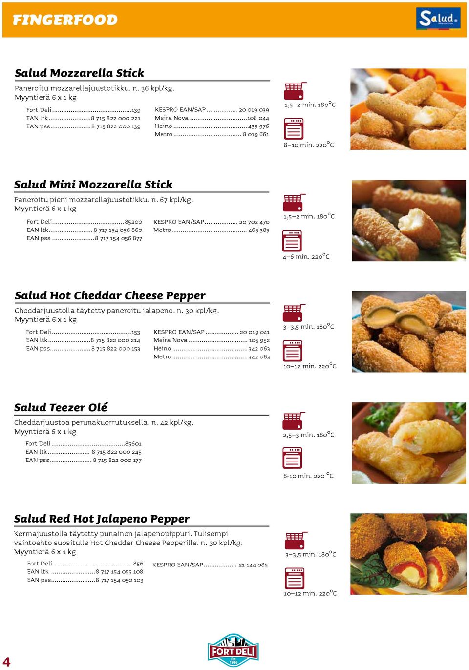 Myyntierä 6 x 1 kg Fort Deli...85200 EAN ltk... 8 717 154 056 860 EAN pss...8 717 154 056 877 KESPRO EAN/SAP... 20 702 470 Metro... 465 385 1,5 2 min. 180 C 4 6 min.