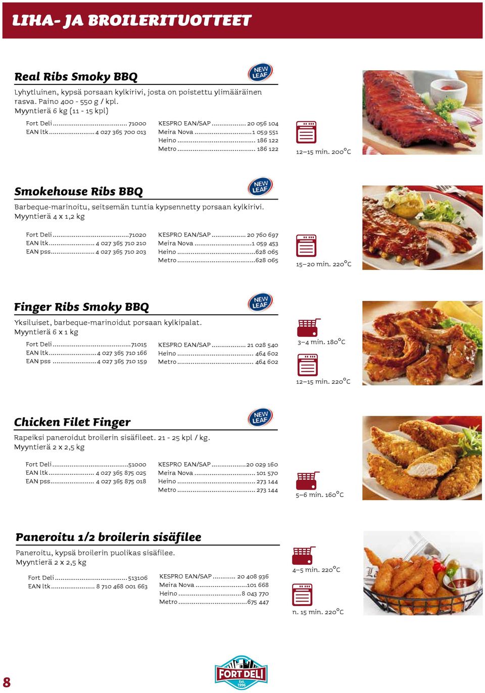 200 C Smokehouse Ribs BBQ Barbeque-marinoitu, seitsemän tuntia kypsennetty porsaan kylkirivi. Myyntierä 4 x 1,2 kg Fort Deli...71020 EAN ltk... 4 027 365 710 210 EAN pss.