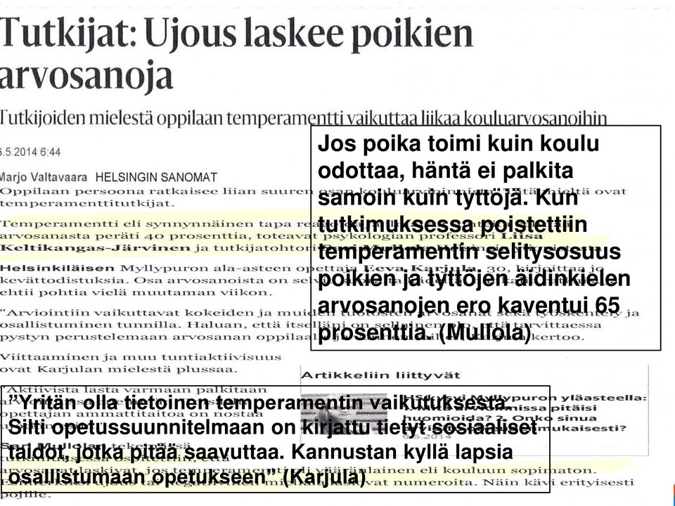 ero kaventui 65 prosenttia. (Mullola) Yritän olla tietoinen temperamentin vaikutuksesta.