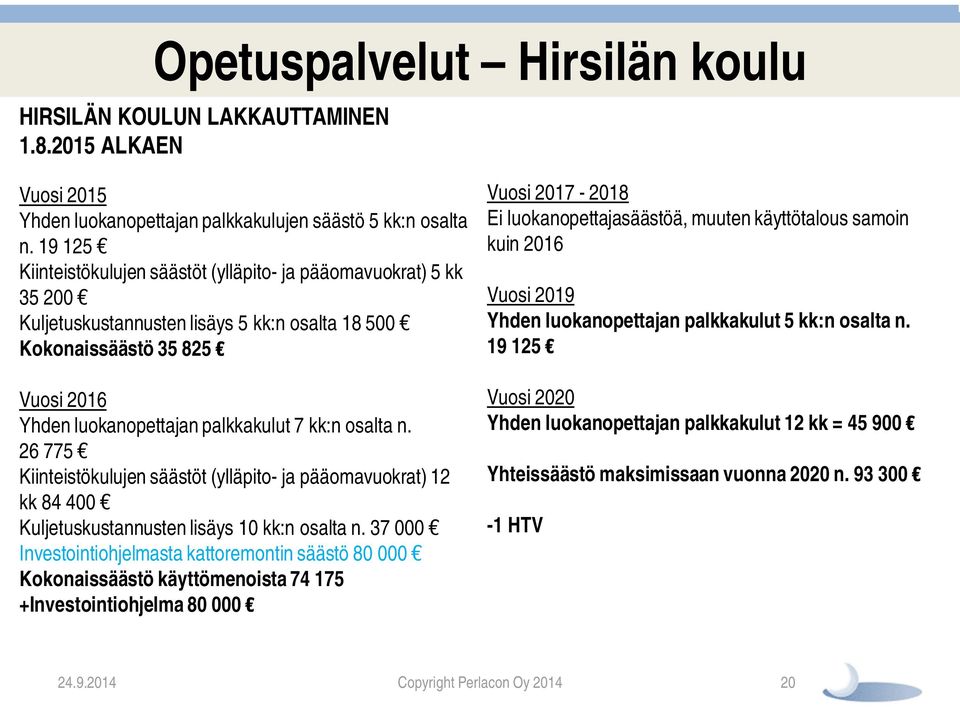 osalta n. 26 775 Kiinteistökulujen säästöt (ylläpito- ja pääomavuokrat) 12 kk 84 400 Kuljetuskustannusten lisäys 10 kk:n osalta n.