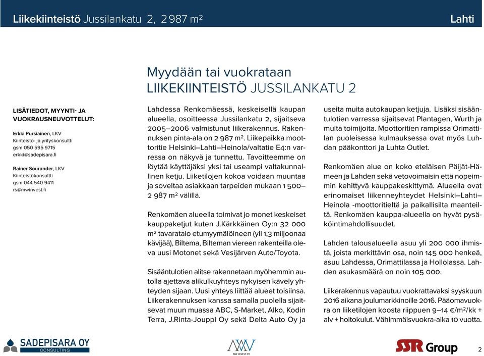 fi Lahdessa Renkomäessä, keskeisellä kaupan alueella, osoitteessa Jussilankatu 2, sijaitseva 2005 2006 valmistunut liikerakennus. Rakennuksen pinta-ala on 2 987 m2.