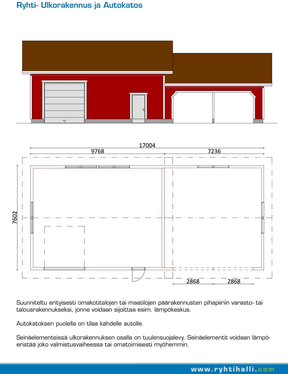 Ryhti- Ulkorakennus ja Autokatos Suunniteltu erityisesti omakotitalojen tai maatilojen päärakennusten pihapiiriin varasto- tai