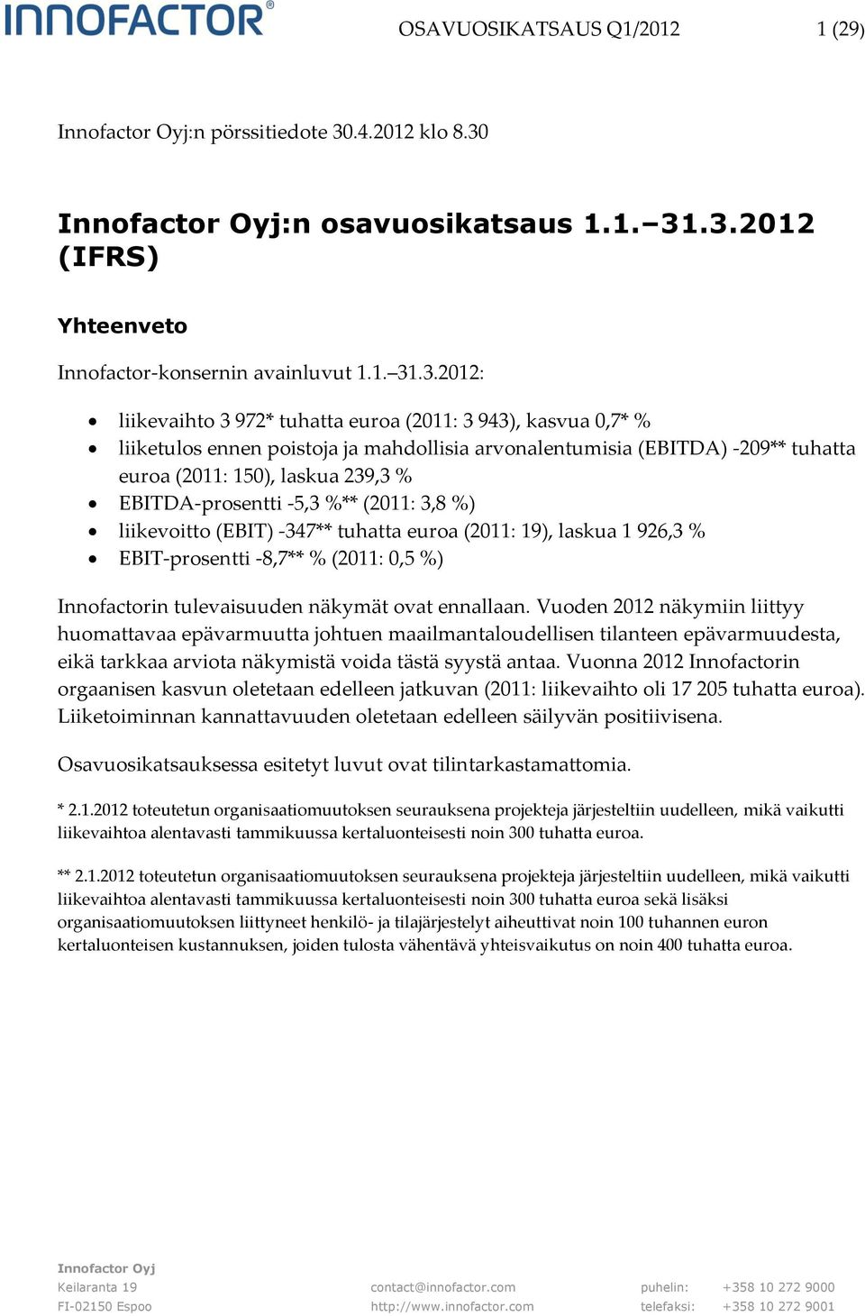 :n osavuosikatsaus 1.1. 31